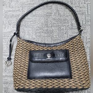 Brighton handbag black tan weave pattern
